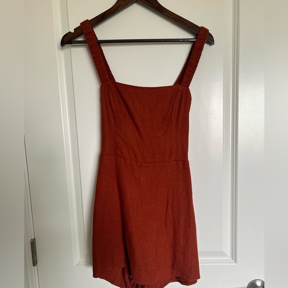 Abercrombie & Fitch Dresses & Skirts - NWT Abercrombie Square Neck Linen Skort Romper Dress Open Back Rust Small